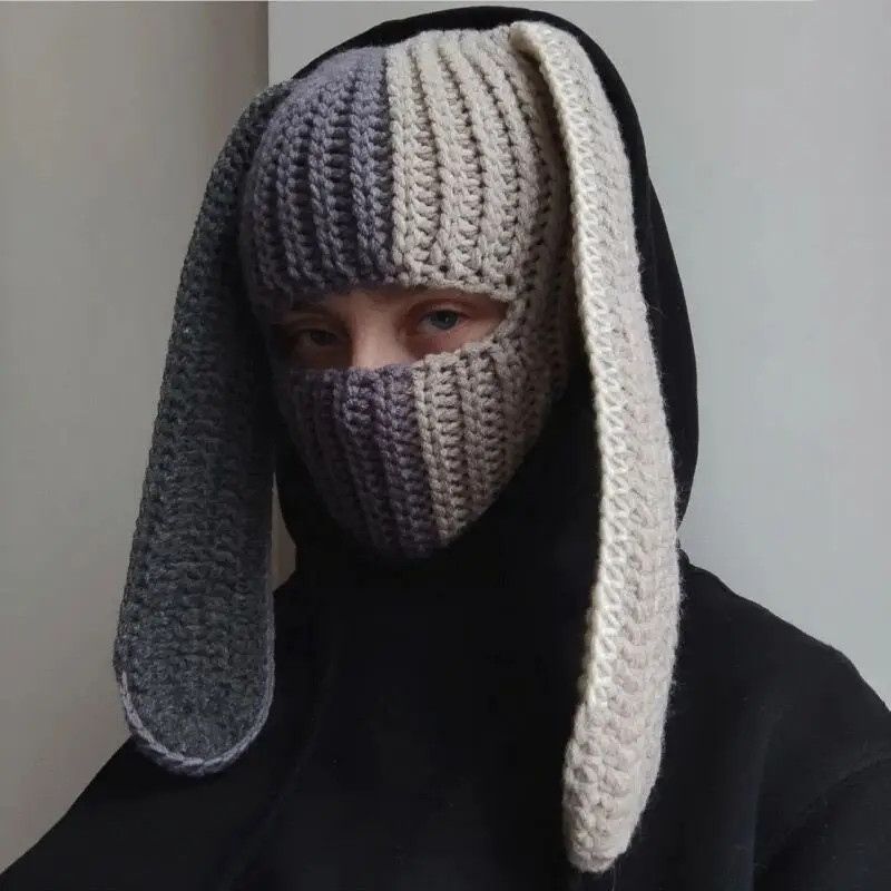 Funny Crochet Bunny Ear Balaclava for Ski Mask Balaclava Long