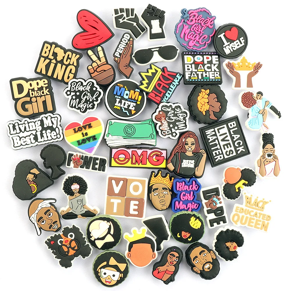 BUSY GIRL AL5432 Black lives matter clogs shoes charms clog shoe charms cheap designer pvc shoe charm