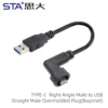 Adaptateur USB 3.0 mâle droit vers USB-C mâle coudé à 90 degrés