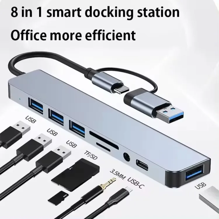 Dongle Docking Station USB 3.0/2.0 Ports Type-C Hub Adapter 3.5-mm Jack for USB C PC/Samsung S8-10/Huawei Mate10/P20/P30