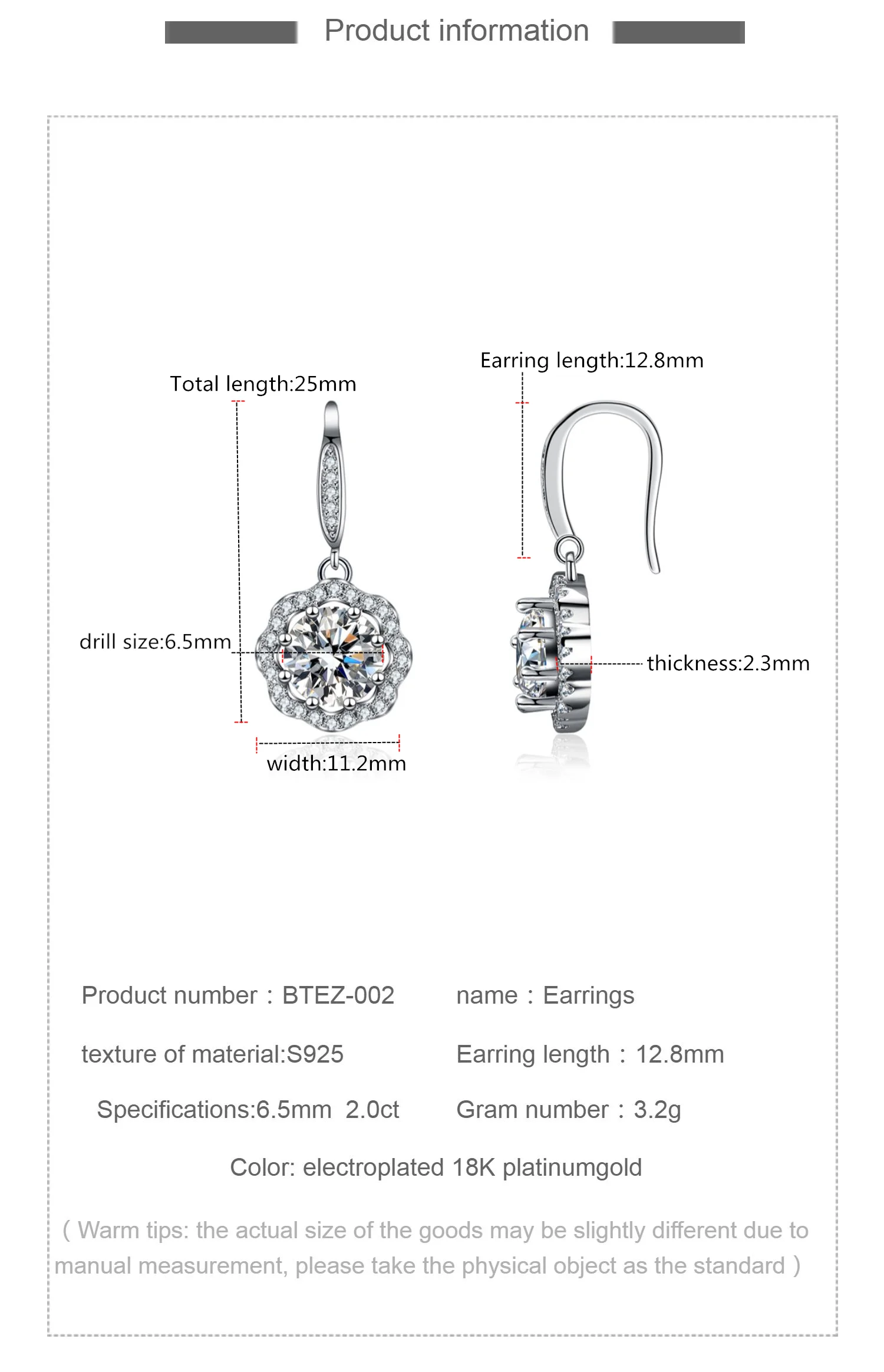 Hot selling S925 Sterling Silver Earrings for Women   Round Earrings, 1 Carat D-Color Mosonite Earrings for Marriage