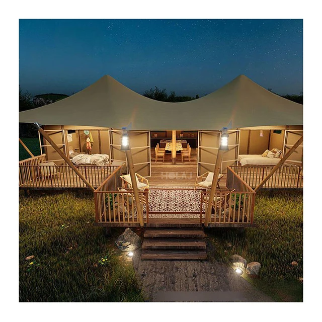 Custom Luxury Safari Hunt Tent Waterproof Canvas Glamping Tent Luxury for Familly Camping Accommodation