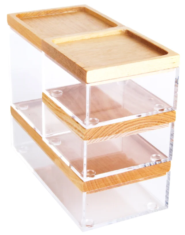 Source Acrylic box set plexiglass 3 sets stacking storage box with wooden  lid on m.