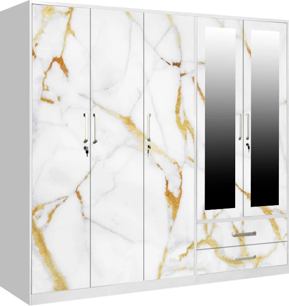 Metal Wardrobe with Drawers and Hanger 5 Doors Lockable Steel Customized for Home Storage Bedroom Furniture Storage & Closet