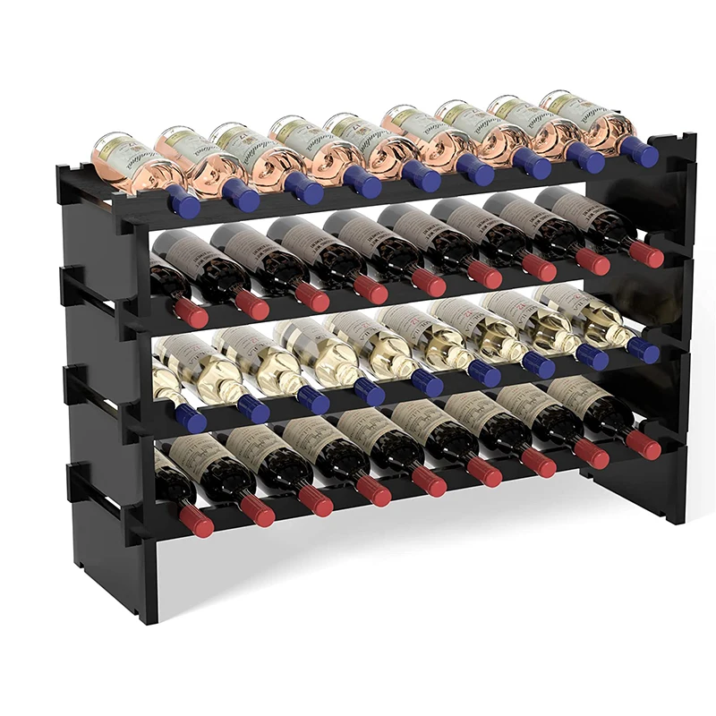 Wholesale Freestanding 4 Tier Bamboo Wine Holder Display Shelves 36 Bottles Stackable Wine Rack for Kitchen Bar and Cellar