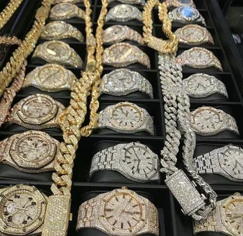 Lced Out VVS Moissanite & Diamond Handmade Luxury Automatic Movement Watches Fully 'Ice Out' Hip Hop Style Stainless Steel Band