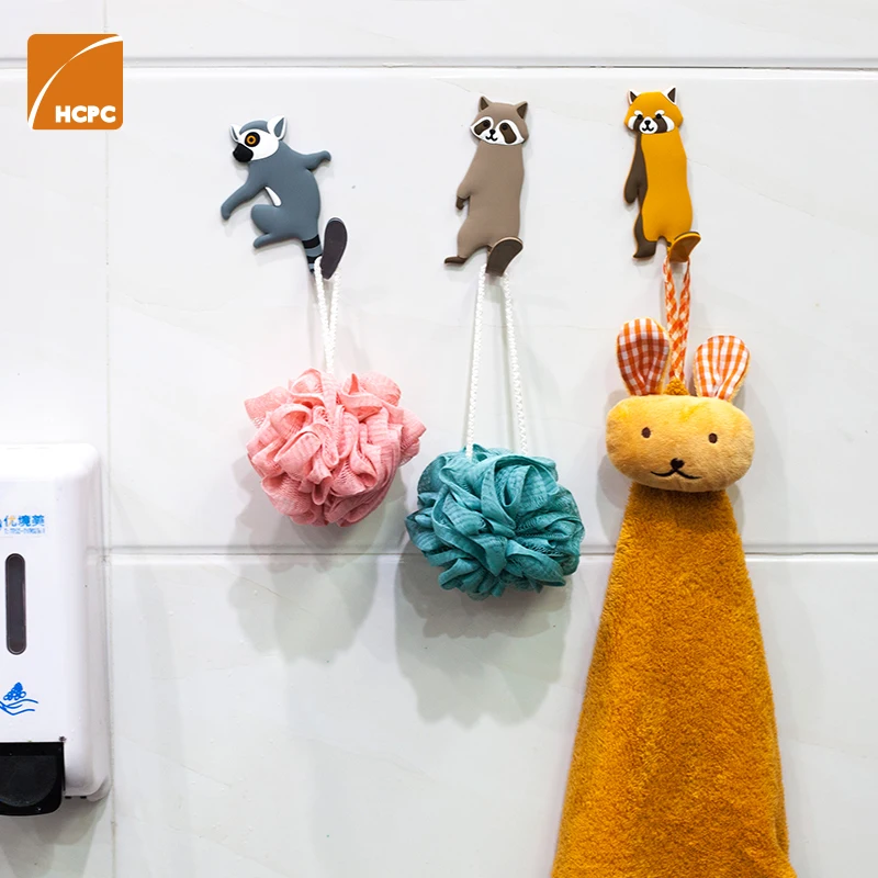 Creative Animal Cartoon Wall Adhesive Hooks Bendable Pvc Pu Gel No