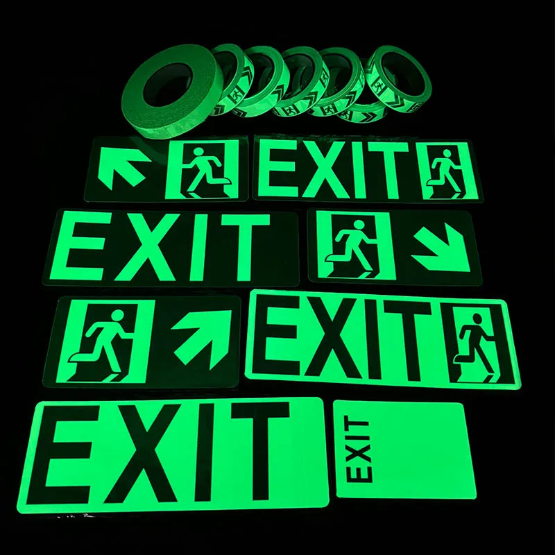 Custom Photoluminescent Film Eco Solvent Printing Self Adhesive Luminous Tape Aluminium Exit Stickers Glow in The Dark manufacture