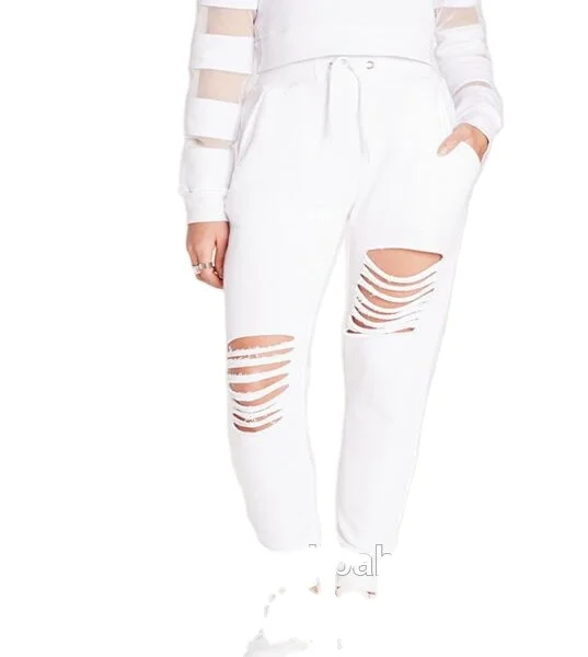 Wholesale White Women Ripped Joggers 