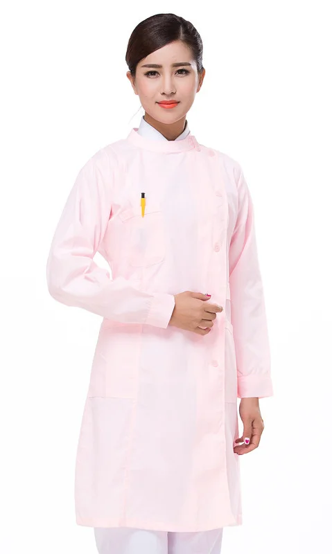 Hot Sell Custom Logo Cotton Polyester Pet Hospital Doctor Nurse Women's  Work Uniform Medical Round Collar White Pink Lab Coats