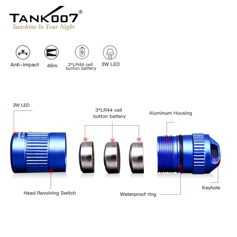 Tank007 E15Ai Small Powerful Led Torch Light Flashlight Lamp Colorful Keychain Flashlight EDC Torch Light Mini Linternas