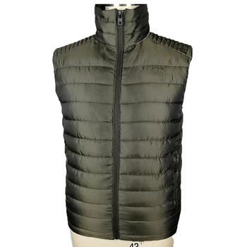 mens filled wadding gilet waistcoat for European customer warm slim army green horizontal quilting vest for winter spring gilet