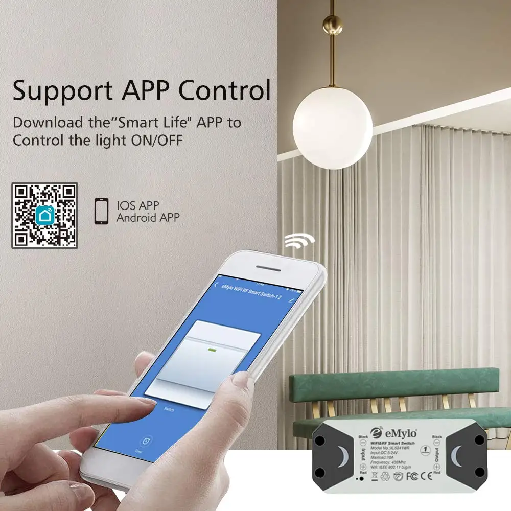 Smart Wifi Switch Relay, eMylo Wireless Remote Control WiFi Light Switch  90-250V One Channel Voice Control Outlet Timer Work with Alexa Google