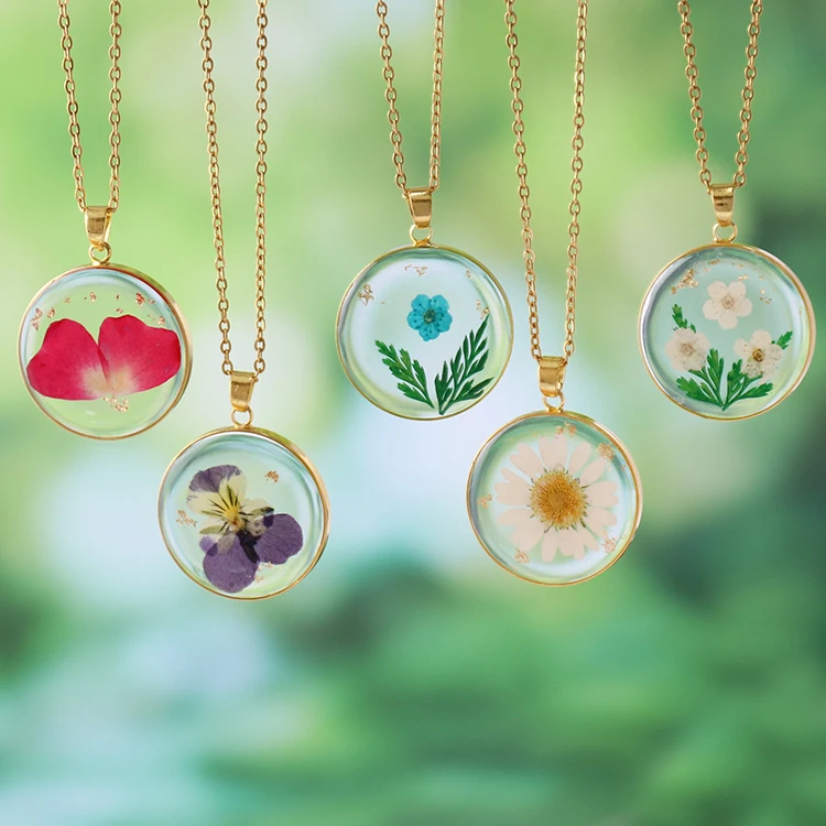 Handmade Resin Flower Jewelry Dried Pressed Flower Pendant Necklace Birth  Month Flower Necklace for Women Girl Birthday Gift
