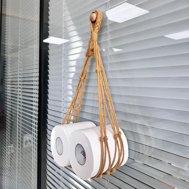 unfinished toilet paper storage holder wall hanging storage mesh bag boho handmade paper roll holder