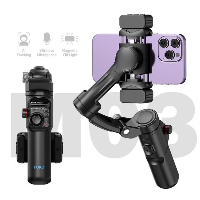 M03 New 3-axis Stabilizer with AI Tracking Module Fill Light Wireless Bluetooth Microphone Magnetic Bluetooth Remote Control