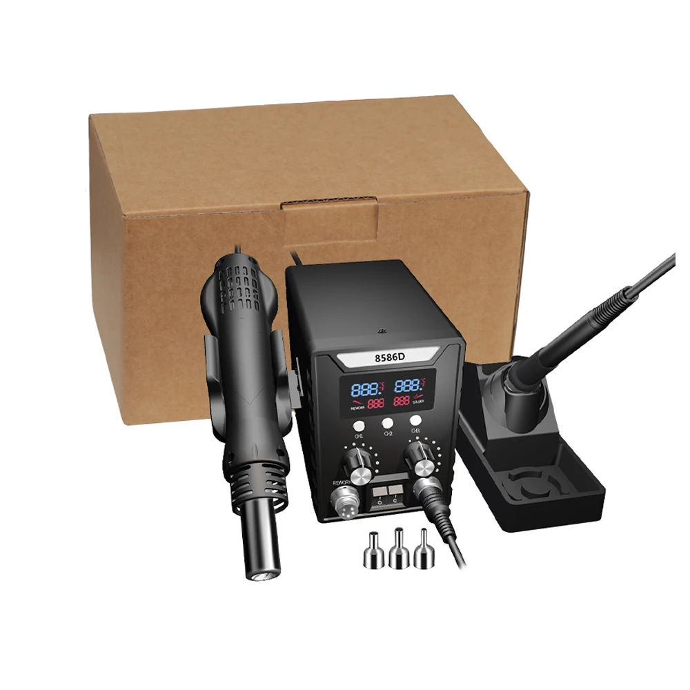 Rework 8586 858D 2-in-1 Multi-Function Soldering Station with Soldering Iron and Hot Air Gun, Adjustable Temperature and Airflow