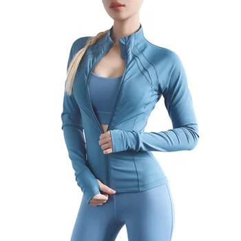 High Neck Workout Fitness Finger Cuff Sleeve Gym Outfit Coat Yoga Jacket Slim Running Track Sport Jacket Women
