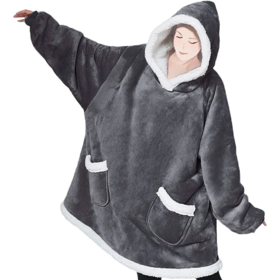 Универсальные двусторонние ультрапрочные одеяла большого размера толстовка с большим карманом одеяло капюшоном рукавами