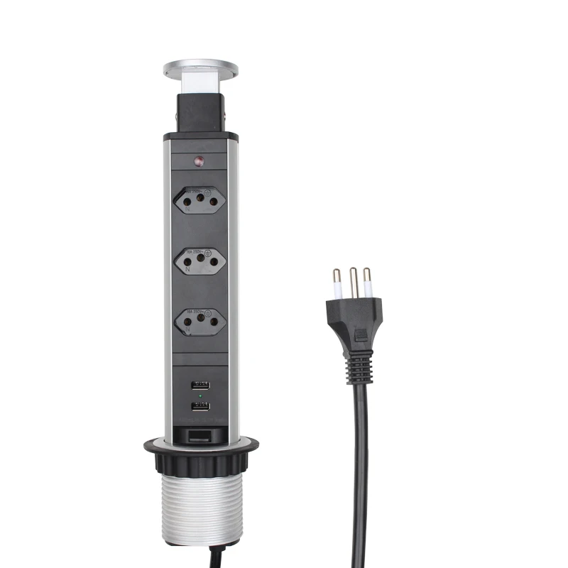 Custom Desktop Power Socket Extension Brazil Plug for Worktop Home and Office Torre De Tomada Retratil Com 3 Tomadas