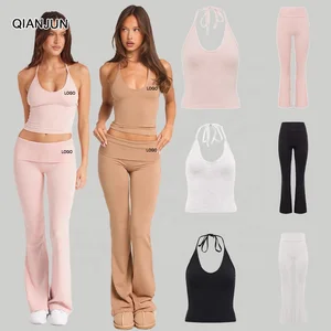 2026 New Women's Gym Pants Yoga Straight Leg Pants Yoga Straight Leg Vest Sportswear Belt Flared Pants Fitness Set