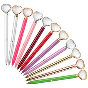 Wholesales Bulk Top Crystal Heat Diamond Metal Ball Point Pen With Printing Personal Custom Logo for Stationery Gift