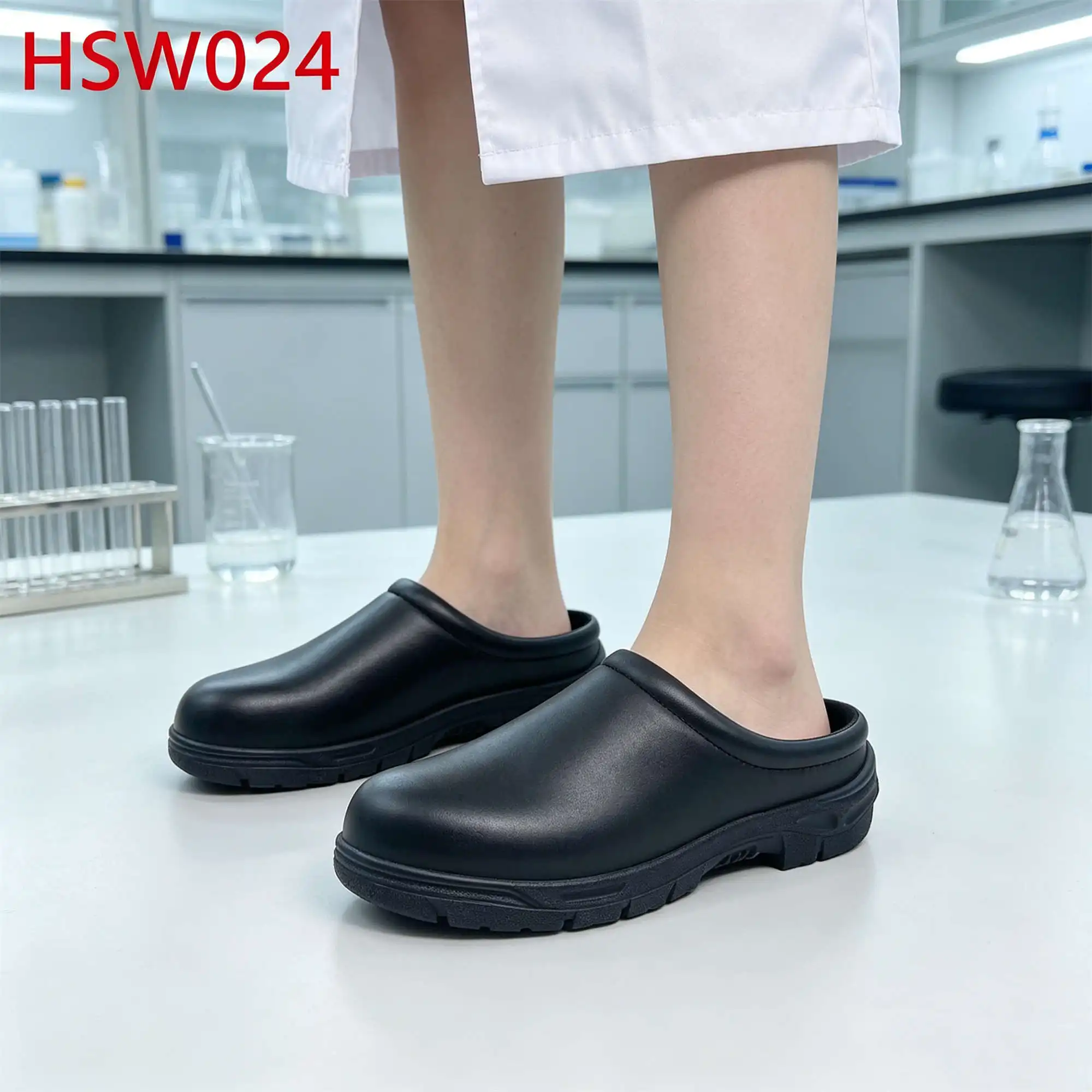 ZYF,Lab Technician ESD Black/white Safety Shoes with Steel Toe Protective Work Anti-bacteria slip on Security Clogs HSW024