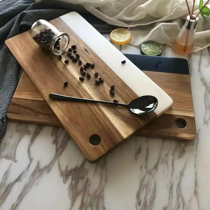 Creative Acacia Wood Marble Cheese Board Rectangle Shape Custom Logo ...