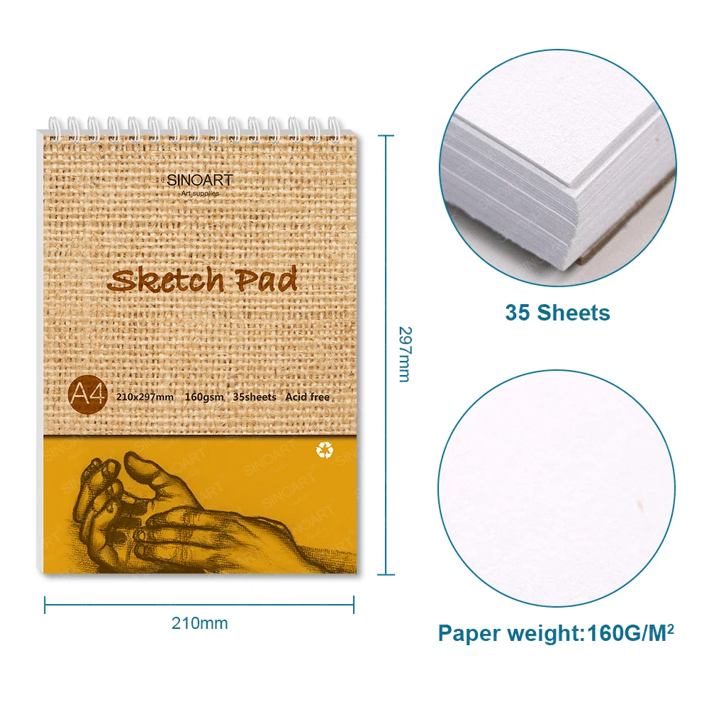 SINOART Low MOQ A4 Sketchbook Wholesale 35 Sheets Spiral