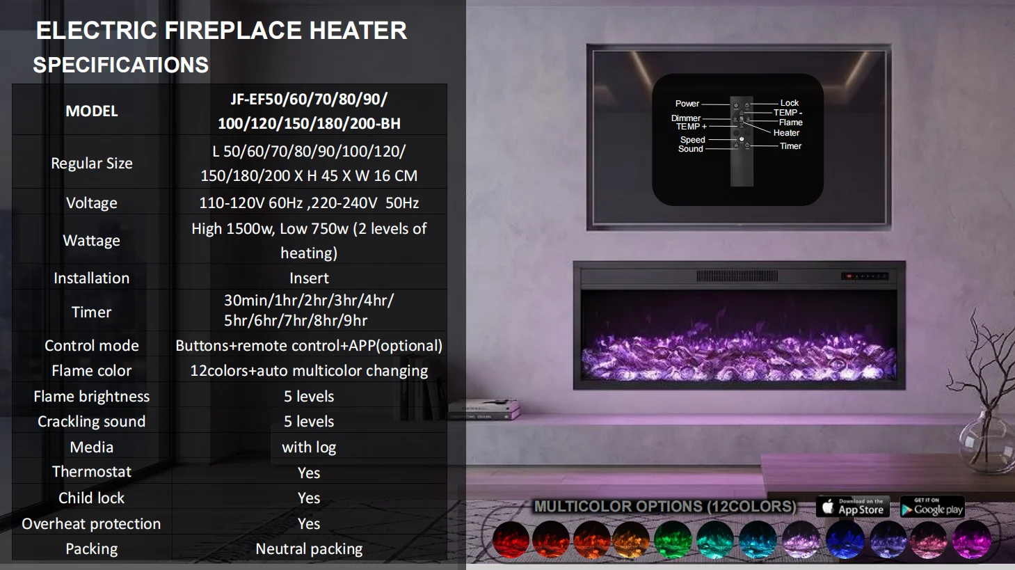 Electric Fireplace, 500mm, Wall - detail 34