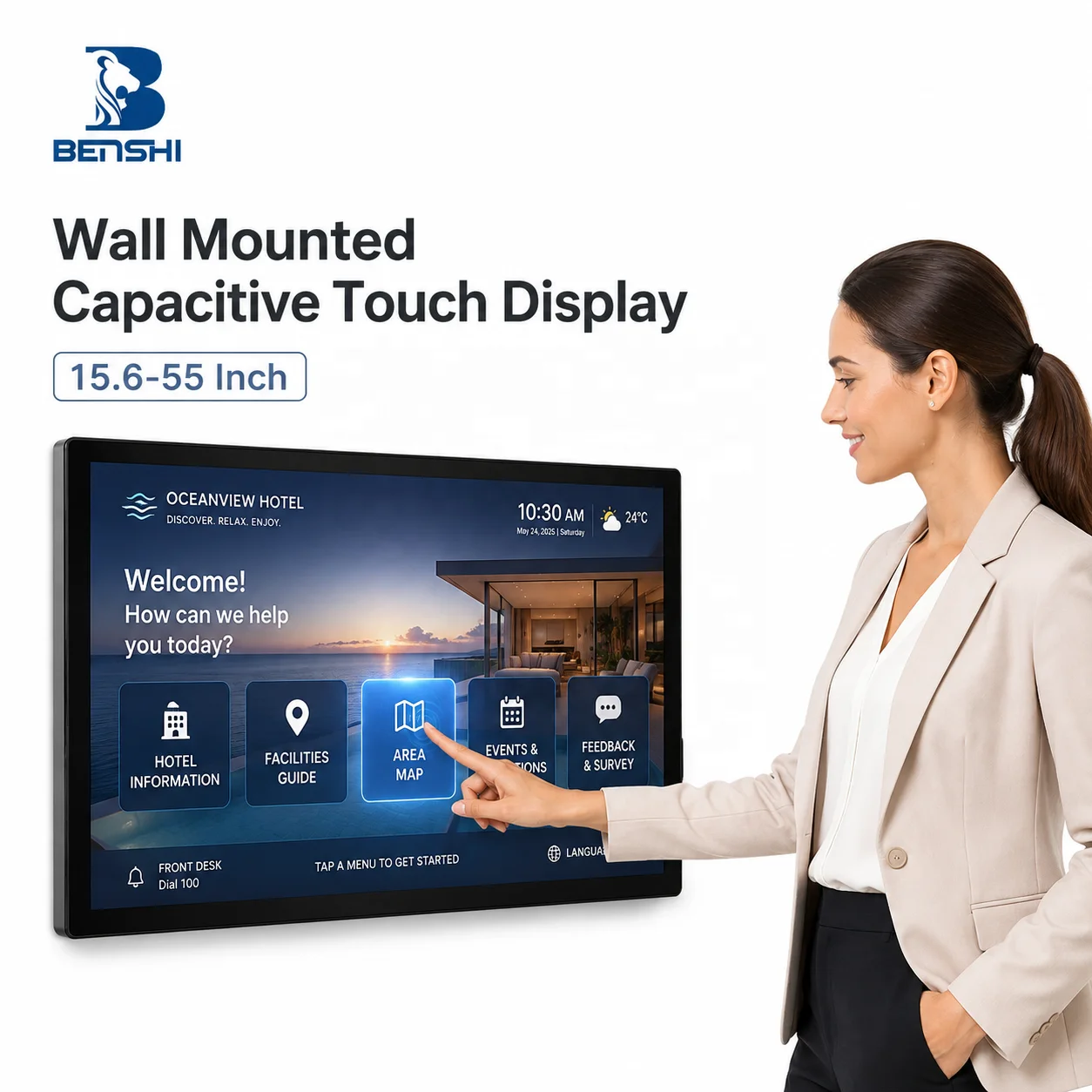 Wall Mounted Capacitive Touch Screen Monitors TV Display Player 4k Android Digital Menu Board Publicidad Signage and Displays