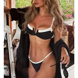 New Black and White Patchwork Bikini Swimsuit Sexy Backless Women's Split Swimsuit