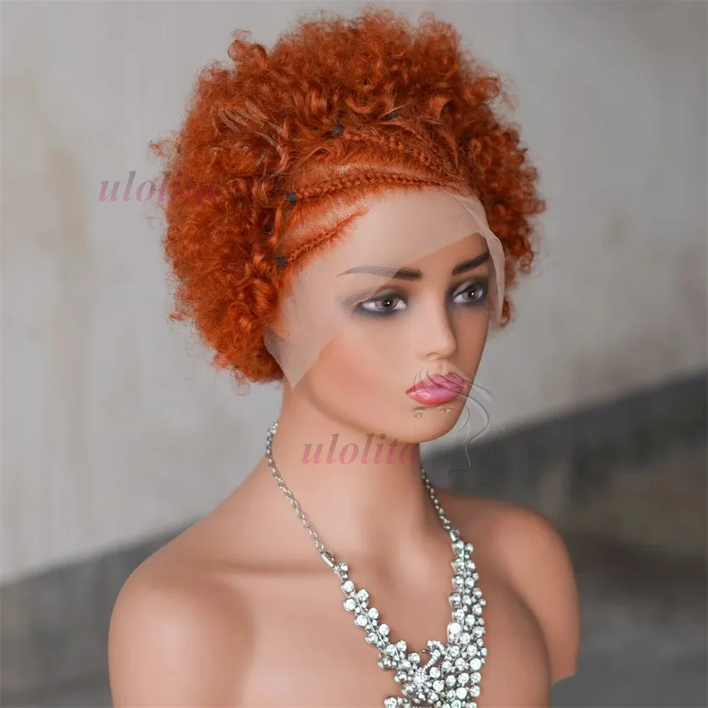 13x4 Lace Frontal Afro Krøllet Paryk 100% Brasiliansk Remy Hår 6 Ombre Highlights Bouncy Krøllet Paryk Ægte Hår Parykker med Fletninger_voghion.com