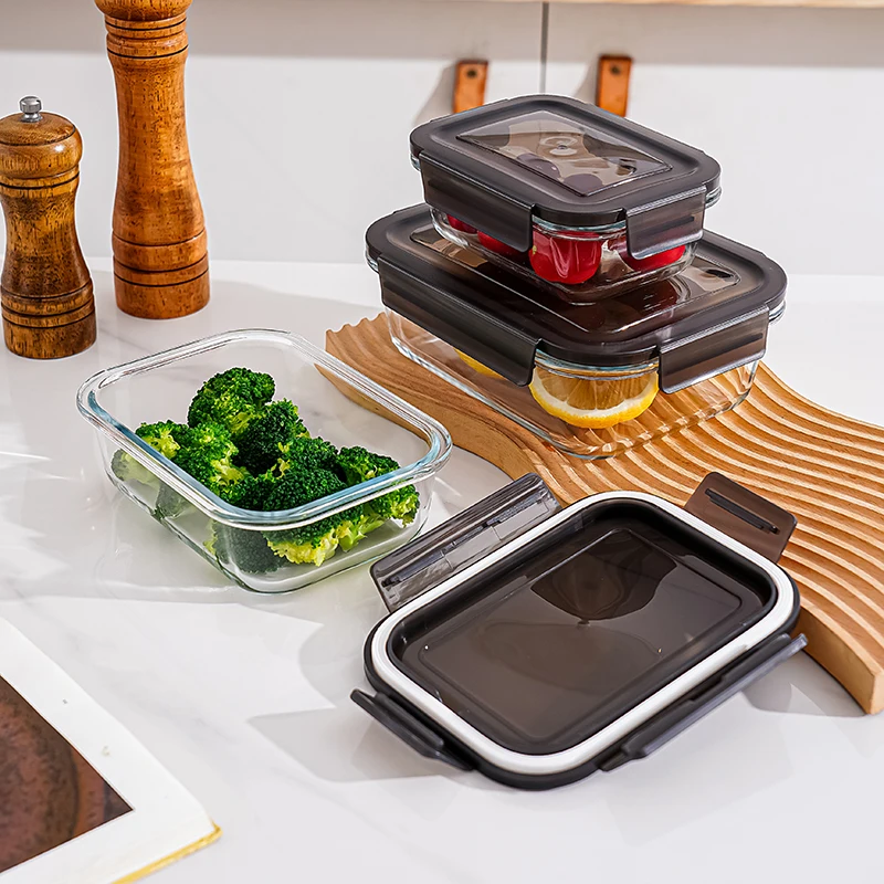 Customized Square Food Containers Airtight Buckle Sealed Glass Lunch Box Wholesale