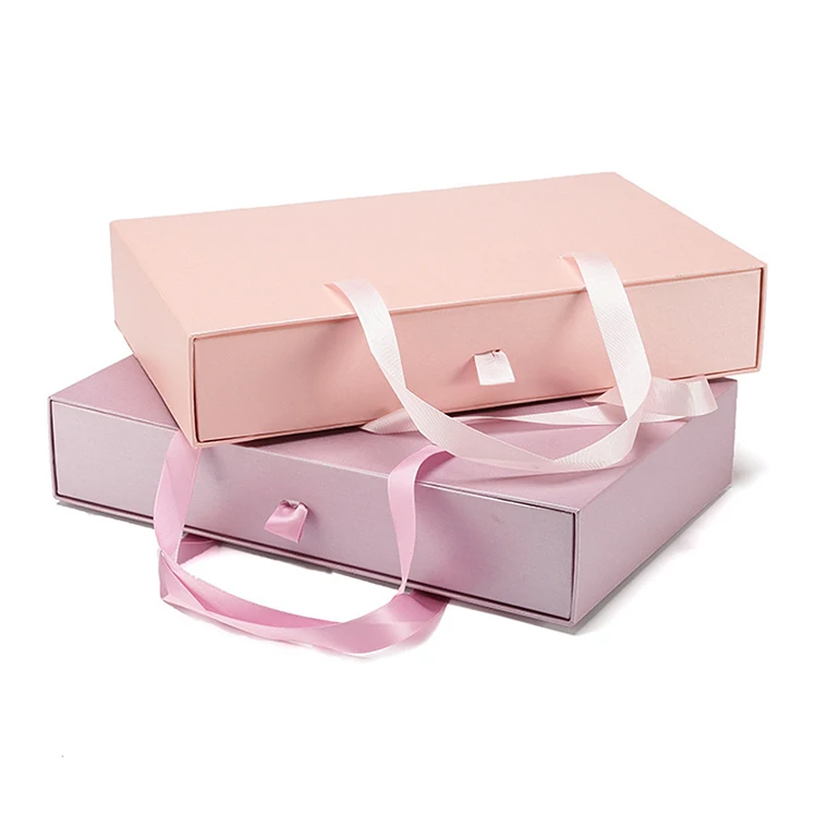 Wholesale clothes packing custom logo product packaging paper slide drawer gift box with handle