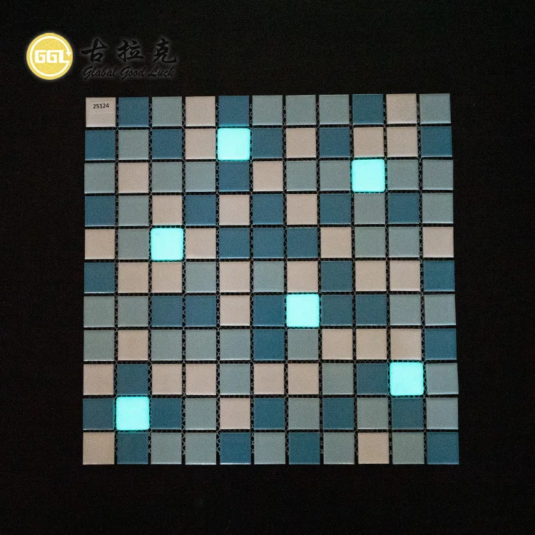 Hot Sale Blue and White Ceramic Mosaic Tile with Luminous Glass Shiny Mosaic Tile Pool Bathroom Spa Decorative