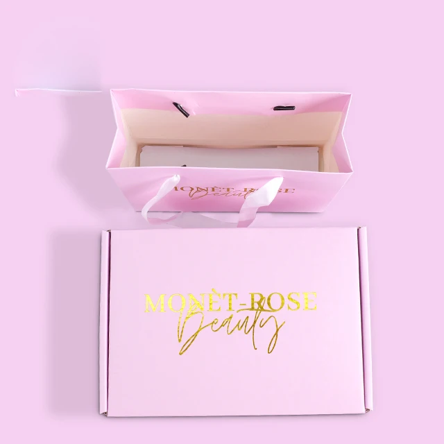 Pink Gift Box Package Customized Logo Printed Shipping Mailer Box Corrugated Gold Foil Stamping factory