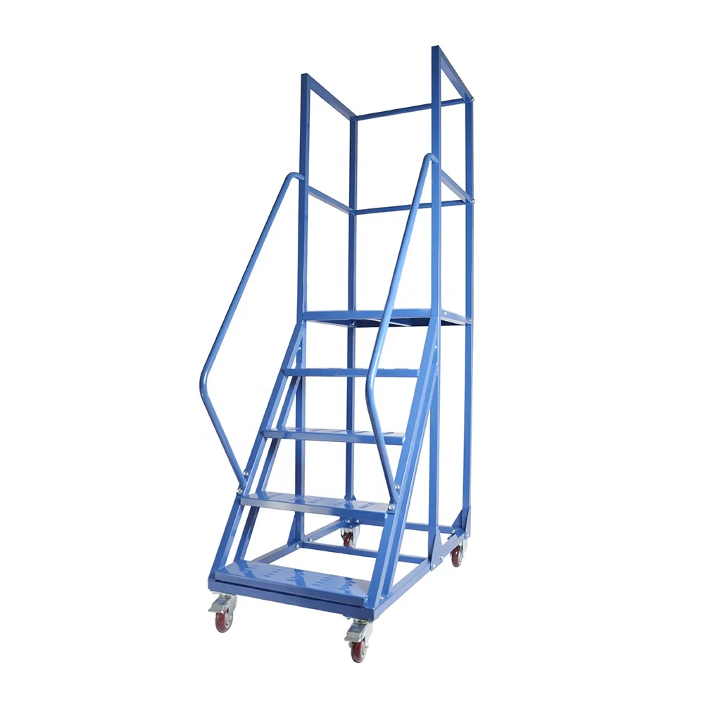 Portable Steel Rolling Mobile Safety Metal Work Platform Ladder With Toe Board
