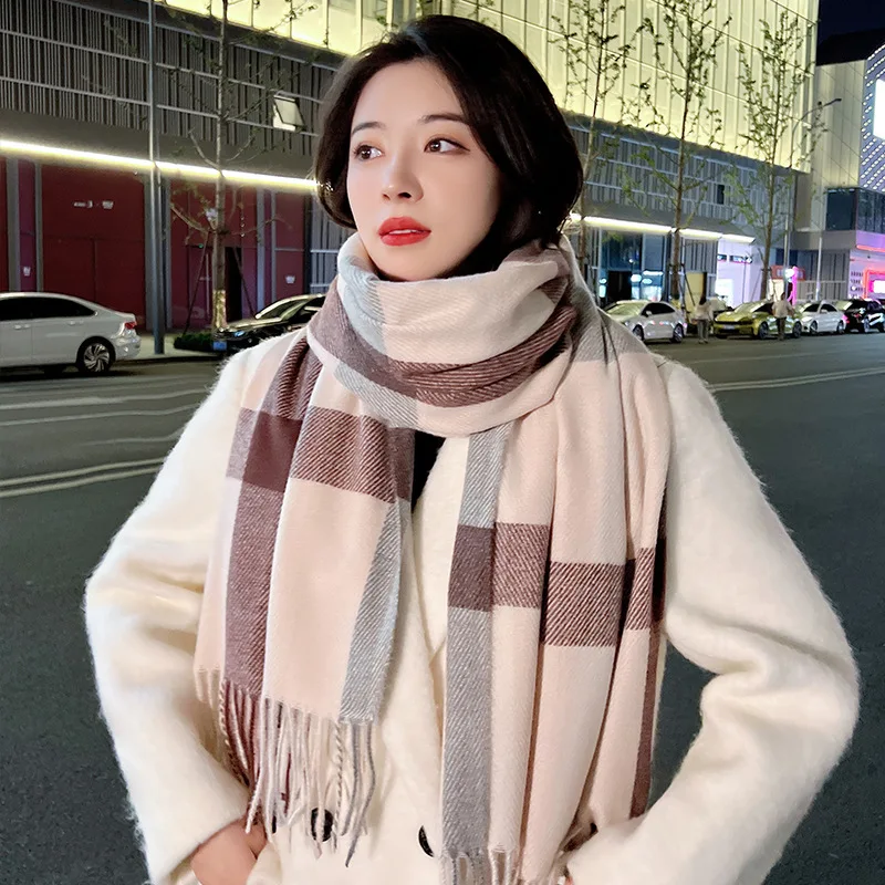 Fashion Thick Warm Winter Scarf Design Print Women Plaid Shawl Lady Wrap Tassel Scarves Knitted Men Blanket