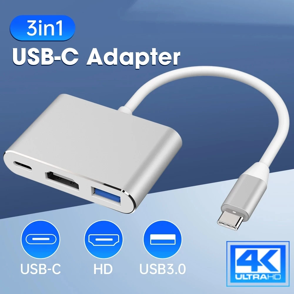 3 In 1 USB Type C To HD Adapter USB 3.0 4K HDTV Switch Output Type-c Charging Port For MacBook USB c hub Converter