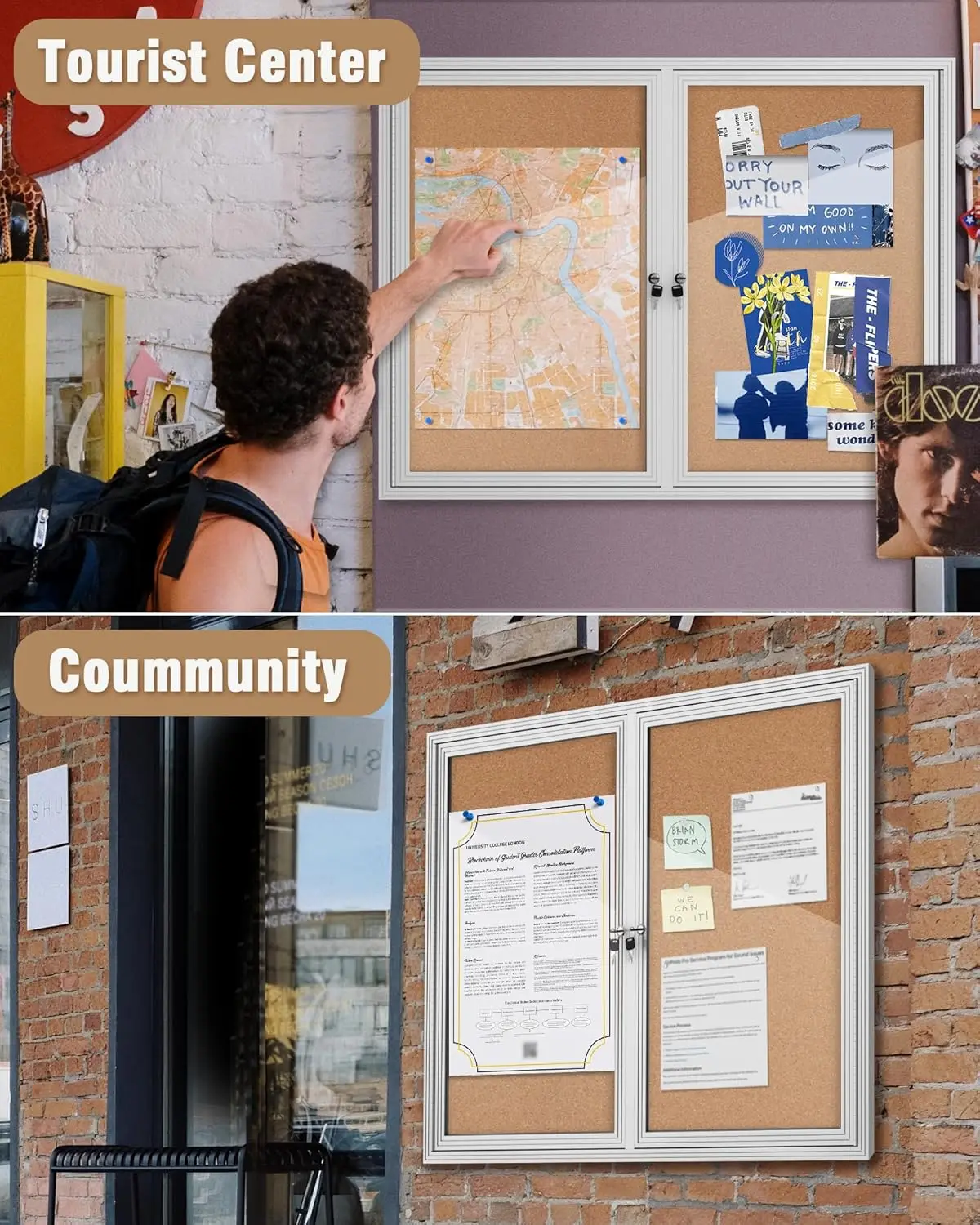 Enclosed Bulletin Boards Lockable Noticeboard Displays Cork Boards Wall with Locking Door, Outdoor  Windproof for School details