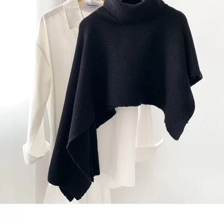 Custom Knitted Sweater Shawl Elegant High Collar Irregularly Thickened ...