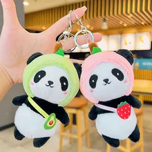 Cute Fruit Panda Plush Doll Women Bag Ornaments Cute Imitation Mink Fur Panda Car Keychain Cute Bear Car Key Chain Fashion Gift