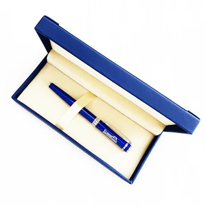Wholesale Luxury Blue Metal Roller Pen With Custom Logo Business Gift Promotion Metal Roller Pen Set With PU Leather Box