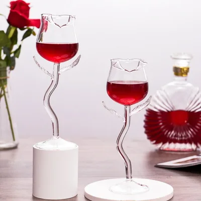 Newe Fancy Design Rose Flower Shape Wine Glass 180ml Rose Glass champagne Flute Goblet Gift