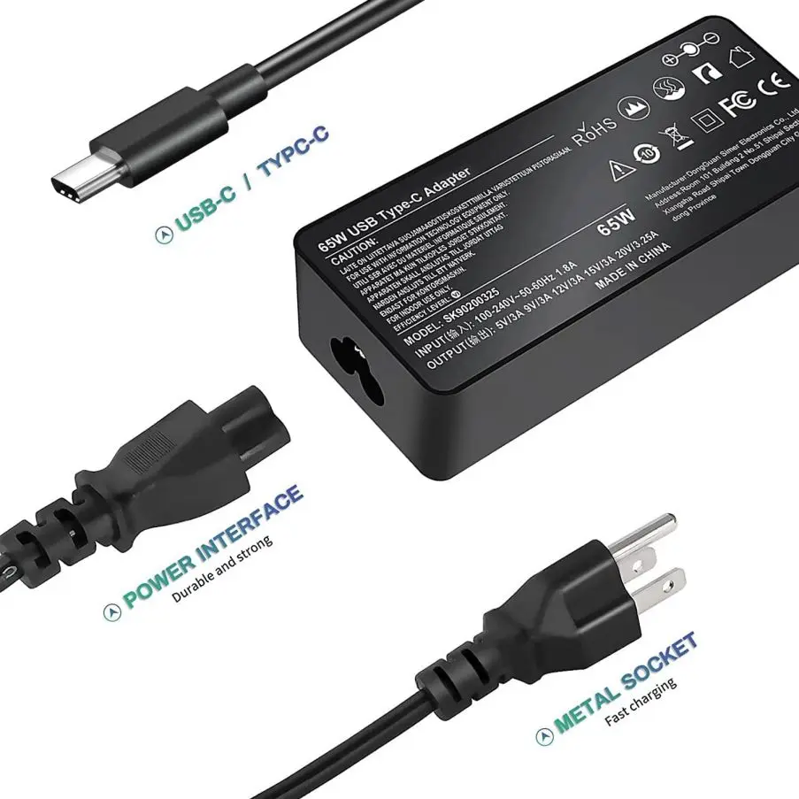 65W USB C Power Adapter for Lenovo Thinkpad Yoga ADLX65YDC2A Dell HP Elitebook Spectre Chromebook 65 W USB C Laptop Charger