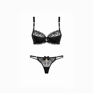 Top Hot Sexy Underwear with Exquisite Gold Crescent Moon Charm Intricate Floral Lace Embroidery Women Lingerie for Sexy Panties