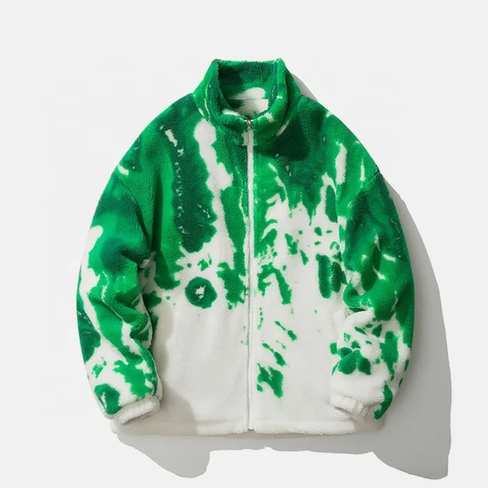Custom High Quality Oversize 100% Cotton Tie Dye Sherpa Fashion Color Coat Patch Logo Color Sherpa Coat gallery 2