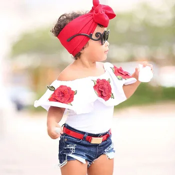Best Selling China Online Children Clothes Bulk Wholesale Kids Clothing Rose Flowers Printing Sets For Girl