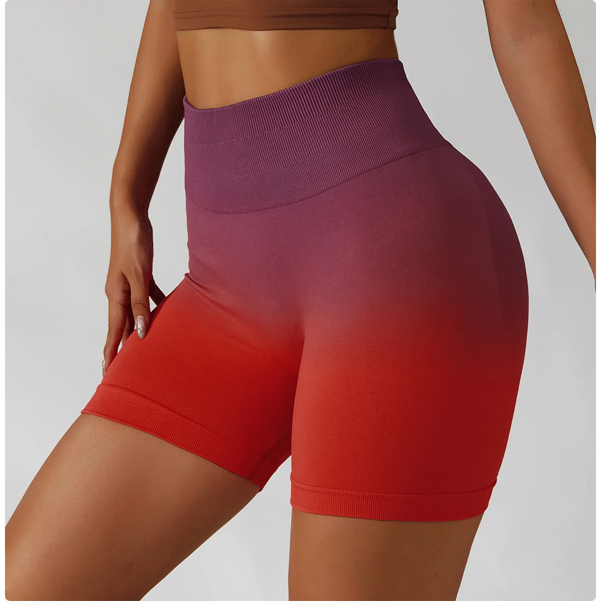 Seamless Gradient yoga shorts Breathable tight gym shorts Women High waist stretch butt workout fitness  shorts